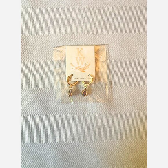 January Birthstone Huggie Earrings – Garnet Teardrop Charm on Gold Plated Hoops - Picture 5 of 6